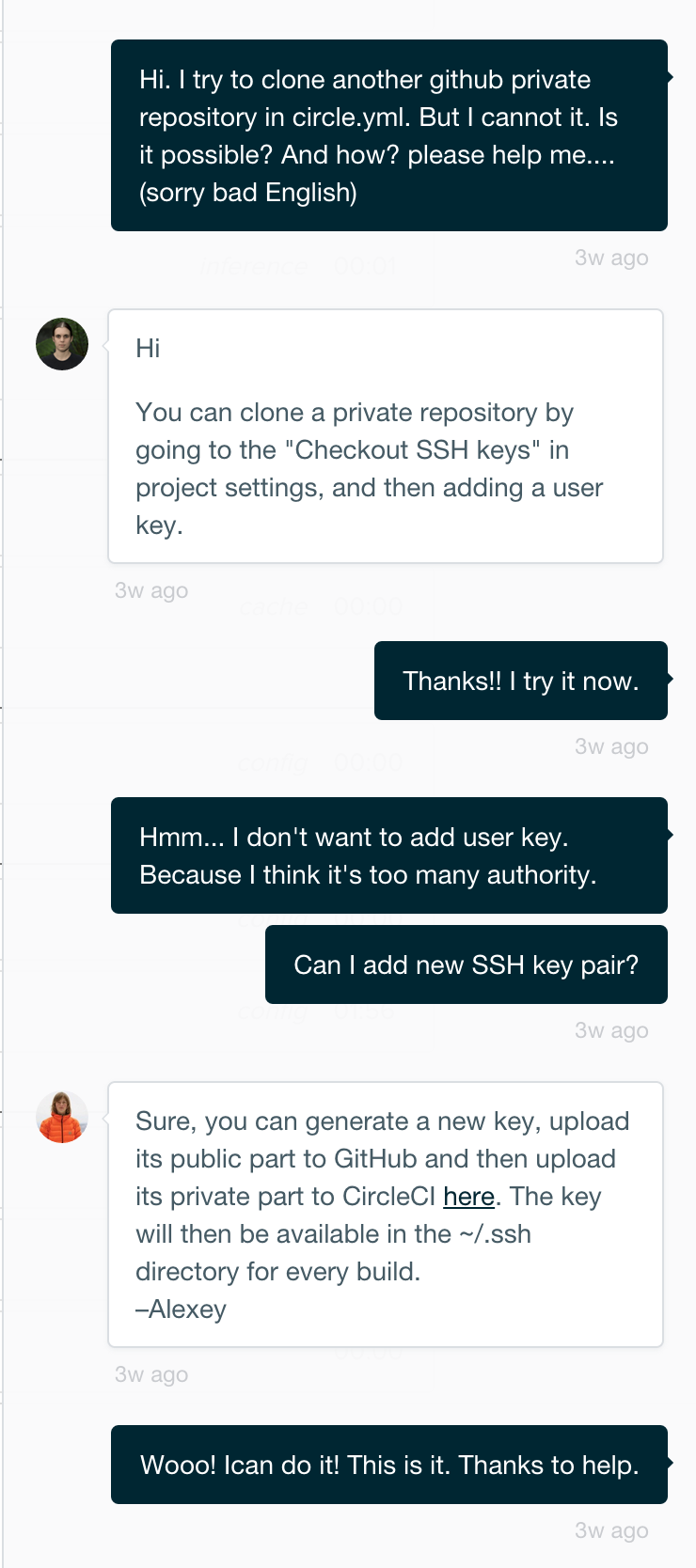 circle ciでのchatの様子
