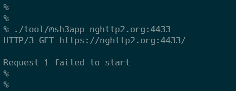 msh3appでnghttp2.org:4433へのリクエストが失敗する様子